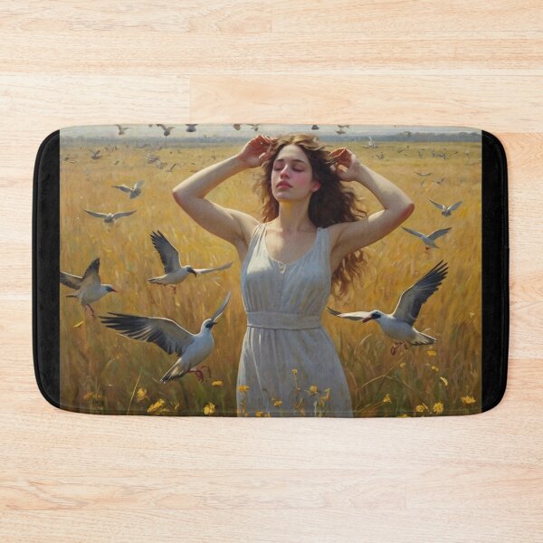 Item preview, A Beautiful Girl surrounded by birds standing in a field after Bougereau designed and sold by Vintage Designs +.