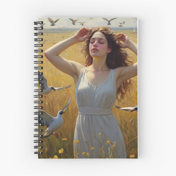 Item preview, A Beautiful Girl surrounded by birds standing in a field after Bougereau designed and sold by Vintage Designs +.