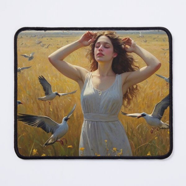 Item preview, A Beautiful Girl surrounded by birds standing in a field after Bougereau designed and sold by Vintage Designs +.