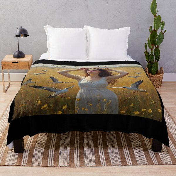 Item preview, A Beautiful Girl surrounded by birds standing in a field after Bougereau designed and sold by Vintage Designs +.