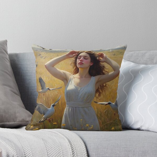 Item preview, A Beautiful Girl surrounded by birds standing in a field after Bougereau designed and sold by Vintage Designs +.