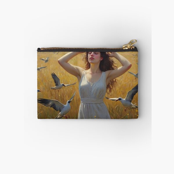 Item preview, A Beautiful Girl surrounded by birds standing in a field after Bougereau designed and sold by Vintage Designs +.