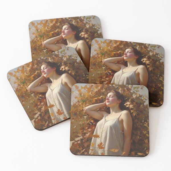 Item preview, A Beautiful Girl surrounded by falling Autumnal leaves after Bougereau designed and sold by Vintage Designs +.