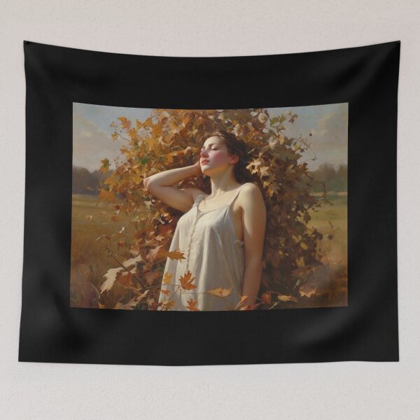 Item preview, A Beautiful Girl surrounded by falling Autumnal leaves after Bougereau designed and sold by Vintage Designs +.