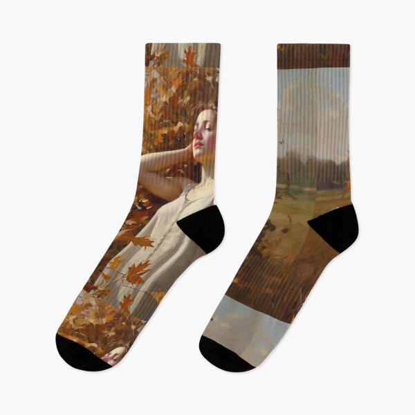 Item preview, A Beautiful Girl surrounded by falling Autumnal leaves after Bougereau designed and sold by Vintage Designs +.