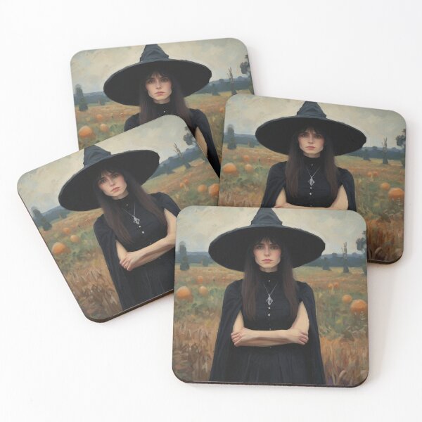 Item preview, A witch standing in a pumpkin field vintage art after Bougereau designed and sold by Vintage Designs +.