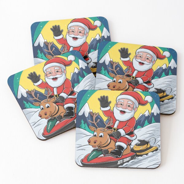 Item preview, Santa Claus on a snowmobile with a reindeer. designed and sold by MyHappyArtShop.