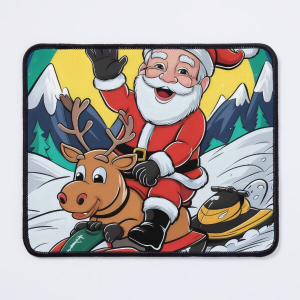Item preview, Santa Claus on a snowmobile with a reindeer. designed and sold by MyHappyArtShop.