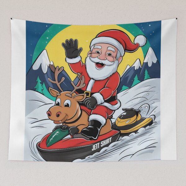 Item preview, Santa Claus on a snowmobile with a reindeer. designed and sold by MyHappyArtShop.