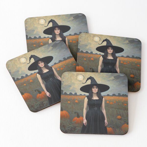 Item preview,  A witch standing in a pumpkin field vintage art after Bougereau designed and sold by Vintage Designs +.