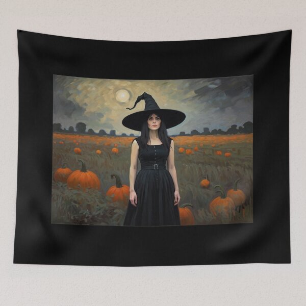 Item preview,  A witch standing in a pumpkin field vintage art after Bougereau designed and sold by Vintage Designs +.