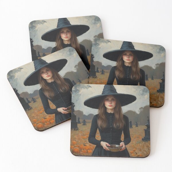 Item preview, A witch standing in a pumpkin field vintage art after Bougereau designed and sold by Vintage Designs +.
