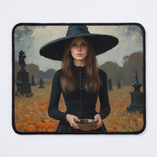Item preview, A witch standing in a pumpkin field vintage art after Bougereau designed and sold by Vintage Designs +.