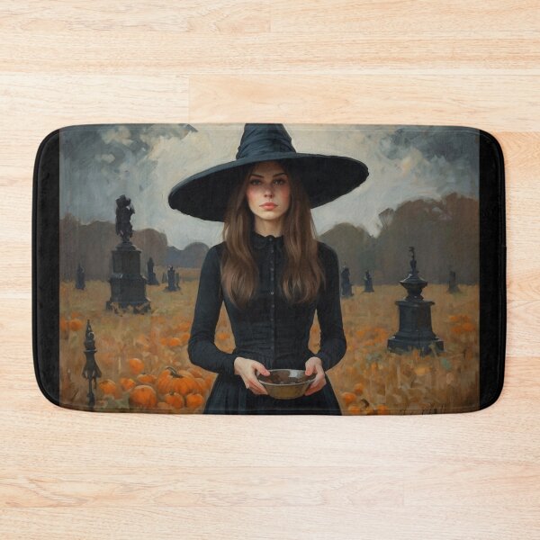 Item preview, A witch standing in a pumpkin field vintage art after Bougereau designed and sold by Vintage Designs +.