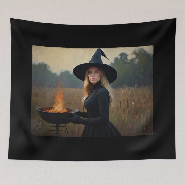 Item preview,  A witch standing in a pumpkin field vintage art after Bougereau designed and sold by Vintage Designs +.