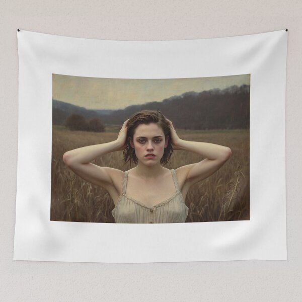 Item preview, Autumnal fall seasonal art of a beautiful woman standing in a corn field after Bougereau designed and sold by Vintage Designs +.
