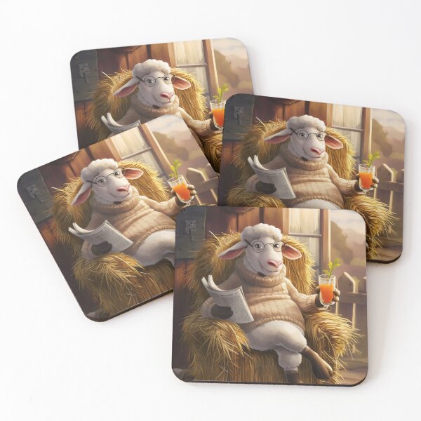 Item preview, Relaxed sheep with a book and juice on the terrace. designed and sold by MyHappyArtShop.