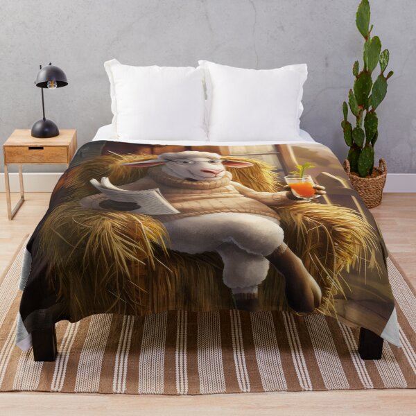 Item preview, Relaxed sheep with a book and juice on the terrace. designed and sold by MyHappyArtShop.