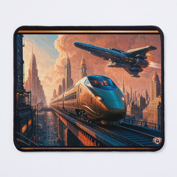 Item preview, Retro-Futuristic Delketor Metropolis Train And Spaceship Scene Breathtaking AI Concept Art by Xzendor7 designed and sold by Xzendor7 Digital Art Creations.