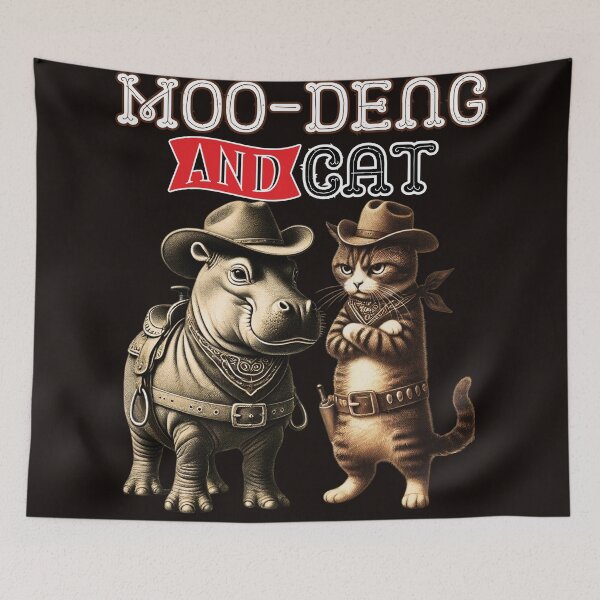 Item preview, Moo Deng & Cat Western Rodeo Sketch designed and sold by JediKittenWars.