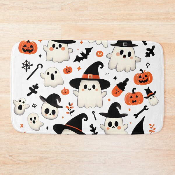 Item preview, Cute Halloween ghost pattern featuring friendly ghosts wearing witch hats, pumpkins, and spooky Halloween elements designed and sold by HeeShirt.