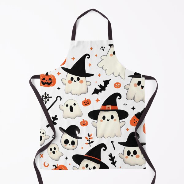 Item preview, Cute Halloween ghost pattern featuring friendly ghosts wearing witch hats, pumpkins, and spooky Halloween elements designed and sold by HeeShirt.