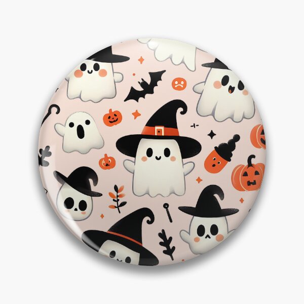 Item preview, Cute Halloween ghost pattern featuring friendly ghosts wearing witch hats, pumpkins, and spooky Halloween elements designed and sold by HeeShirt.