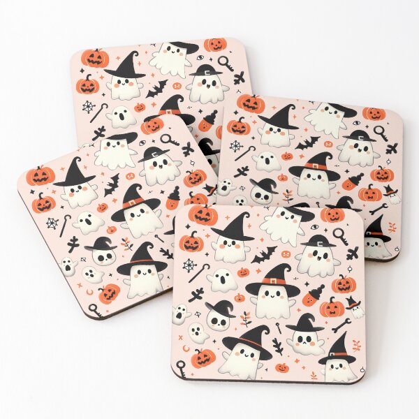 Item preview, Cute Halloween ghost pattern featuring friendly ghosts wearing witch hats, pumpkins, and spooky Halloween elements designed and sold by HeeShirt.