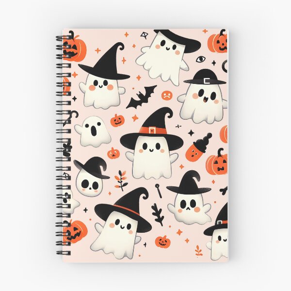 Item preview, Cute Halloween ghost pattern featuring friendly ghosts wearing witch hats, pumpkins, and spooky Halloween elements designed and sold by HeeShirt.