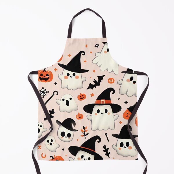 Item preview, Cute Halloween ghost pattern featuring friendly ghosts wearing witch hats, pumpkins, and spooky Halloween elements designed and sold by HeeShirt.