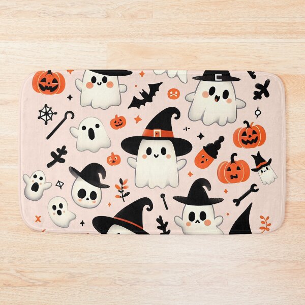 Item preview, Cute Halloween ghost pattern featuring friendly ghosts wearing witch hats, pumpkins, and spooky Halloween elements designed and sold by HeeShirt.