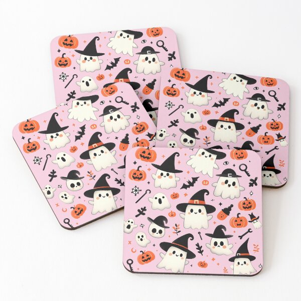 Item preview, Cute Halloween ghost pattern featuring friendly ghosts wearing witch hats, pumpkins, and spooky Halloween elements designed and sold by HeeShirt.