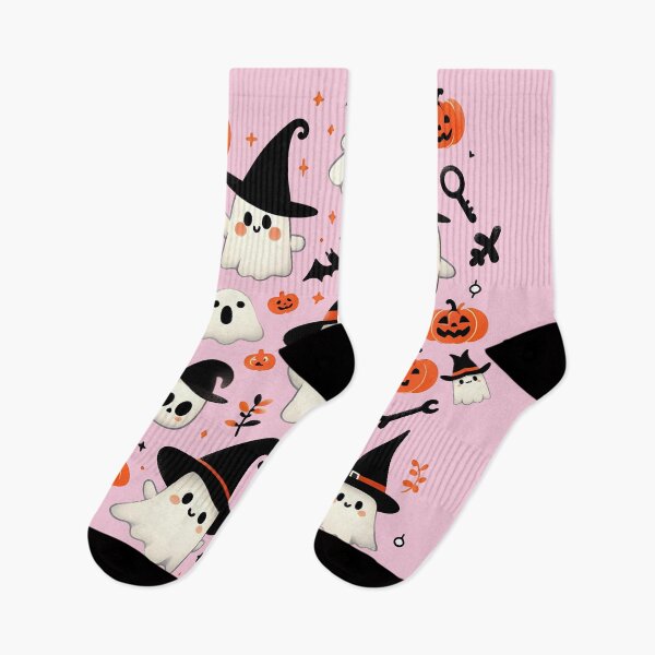 Item preview, Cute Halloween ghost pattern featuring friendly ghosts wearing witch hats, pumpkins, and spooky Halloween elements designed and sold by HeeShirt.