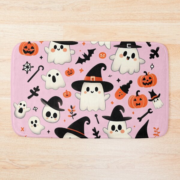 Item preview, Cute Halloween ghost pattern featuring friendly ghosts wearing witch hats, pumpkins, and spooky Halloween elements designed and sold by HeeShirt.
