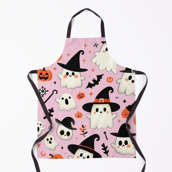 Item preview, Cute Halloween ghost pattern featuring friendly ghosts wearing witch hats, pumpkins, and spooky Halloween elements designed and sold by HeeShirt.