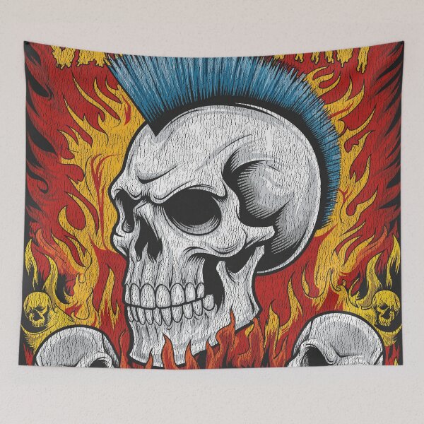 Item preview, Vintage and distressed Search and Destroy" Punk Rock Poster with Mohawk Skull and Fiery Chaos Design designed and sold by paulo silveira.