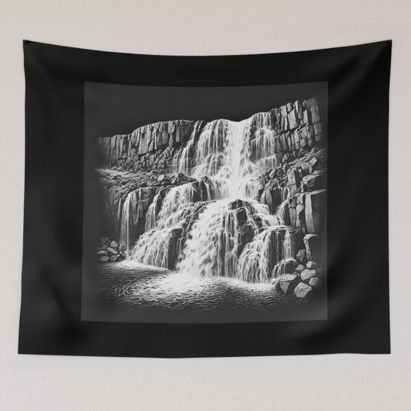 Item preview, Waterfall Over Cliff, Black and White designed and sold by Sunrise427.