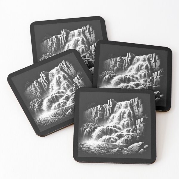 Item preview, Waterfall Over Cliff, Black and White designed and sold by Sunrise427.