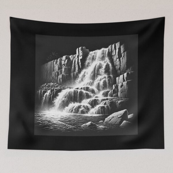 Item preview, Waterfall Over Cliff, Black and White designed and sold by Sunrise427.