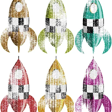 Artwork thumbnail, Six Colorful Retro Rockets (Worn Effect) by Ravvick
