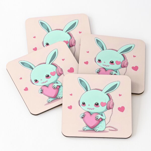 Item preview, Cute Zombie Bunny with Headphones and Heart Adorable Cartoon Art designed and sold by Cherry-Cat.