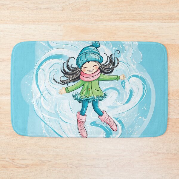 Item preview, A cute girl in winter clothes and boots is flying against the background of swirling snow.  designed and sold by HEMRO.