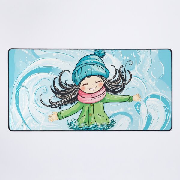 Item preview, A cute girl in winter clothes and boots is flying against the background of swirling snow. designed and sold by HEMRO.