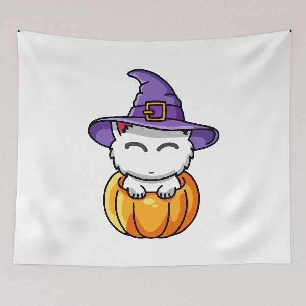 Item preview, Black cat wearing black hat sitting on pumpkin  designed and sold by AtonuHaque.
