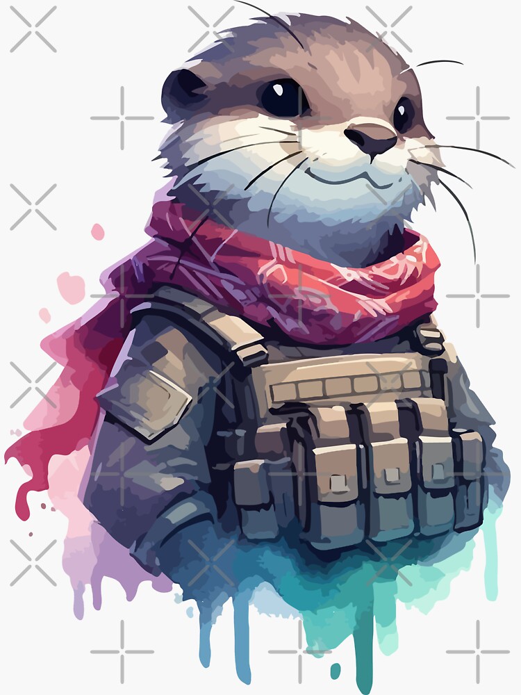 Thumbnail 3 von 3, Sticker, Otter Soldat Aquarell Splash Art designt und verkauft von TomFrontierArt.