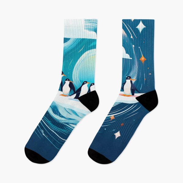 Item preview, a group of adorable penguins standing in a line on a small ice floe. designed and sold by HEMRO.