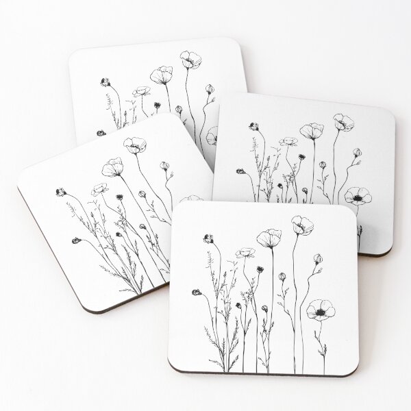 Item preview, Minimalist line art of delicate wildflowers with thin black outlines on a white background designed and sold by NataliArt66.