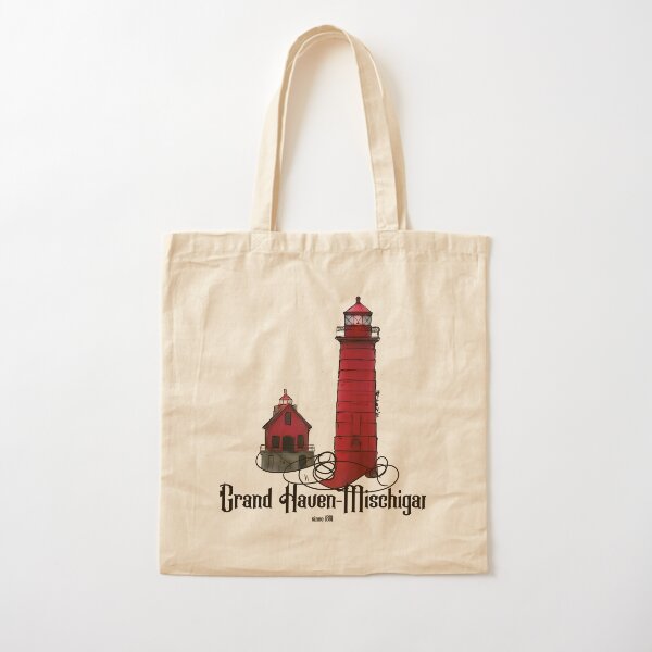 Grand Haven Michigan Lighthouse Cotton Tote Bag