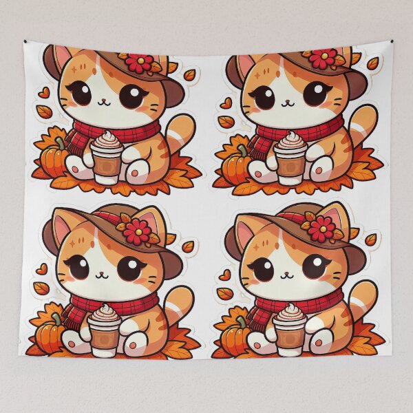 Item preview, Cute Kawaii Cat with Cozy Autumn/Fall Vibes for Cat Lovers  designed and sold by LEYLA Hunter.