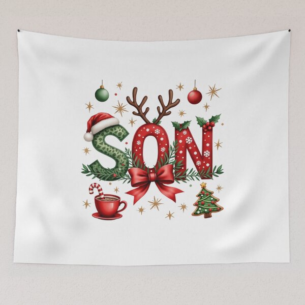 Item preview,  spells out SON with Christmas  elements designed and sold by jkrphoto.